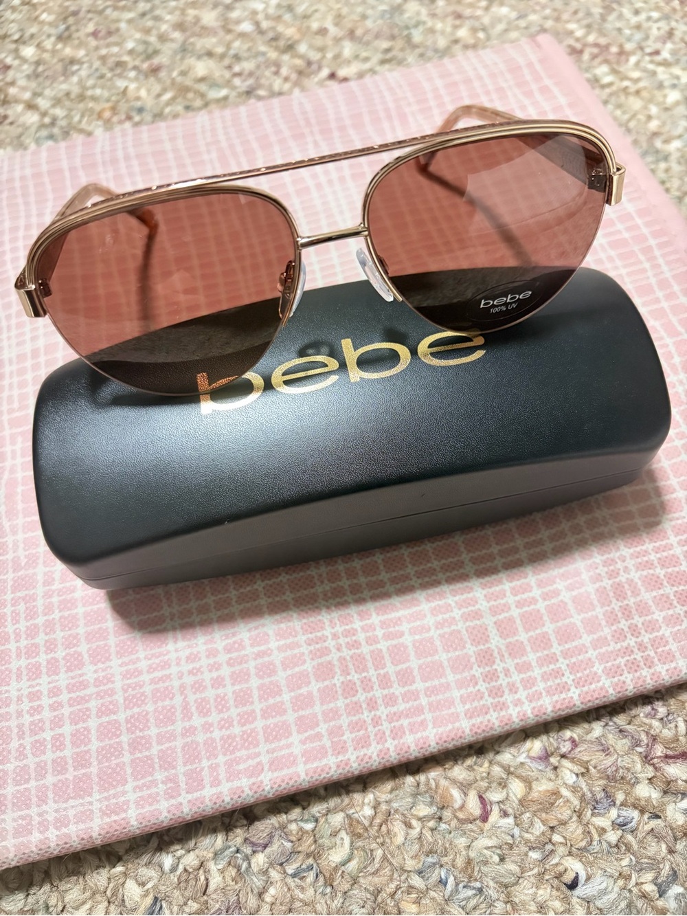 bebe Gold Aviator Sunglasses with Pink Lenses